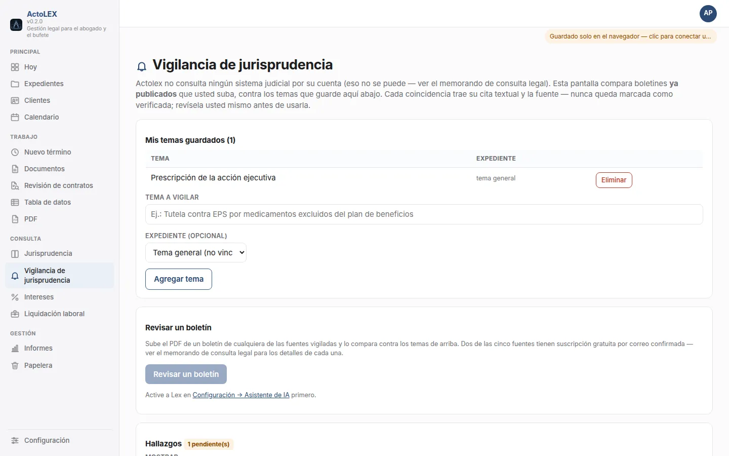 Vigilancia de jurisprudencia en Actolex